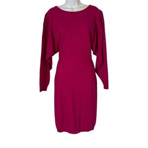 Vintage Moda Intl Wool Angora Sweater Dress Medium Fushia Pink Batwing Sleeve